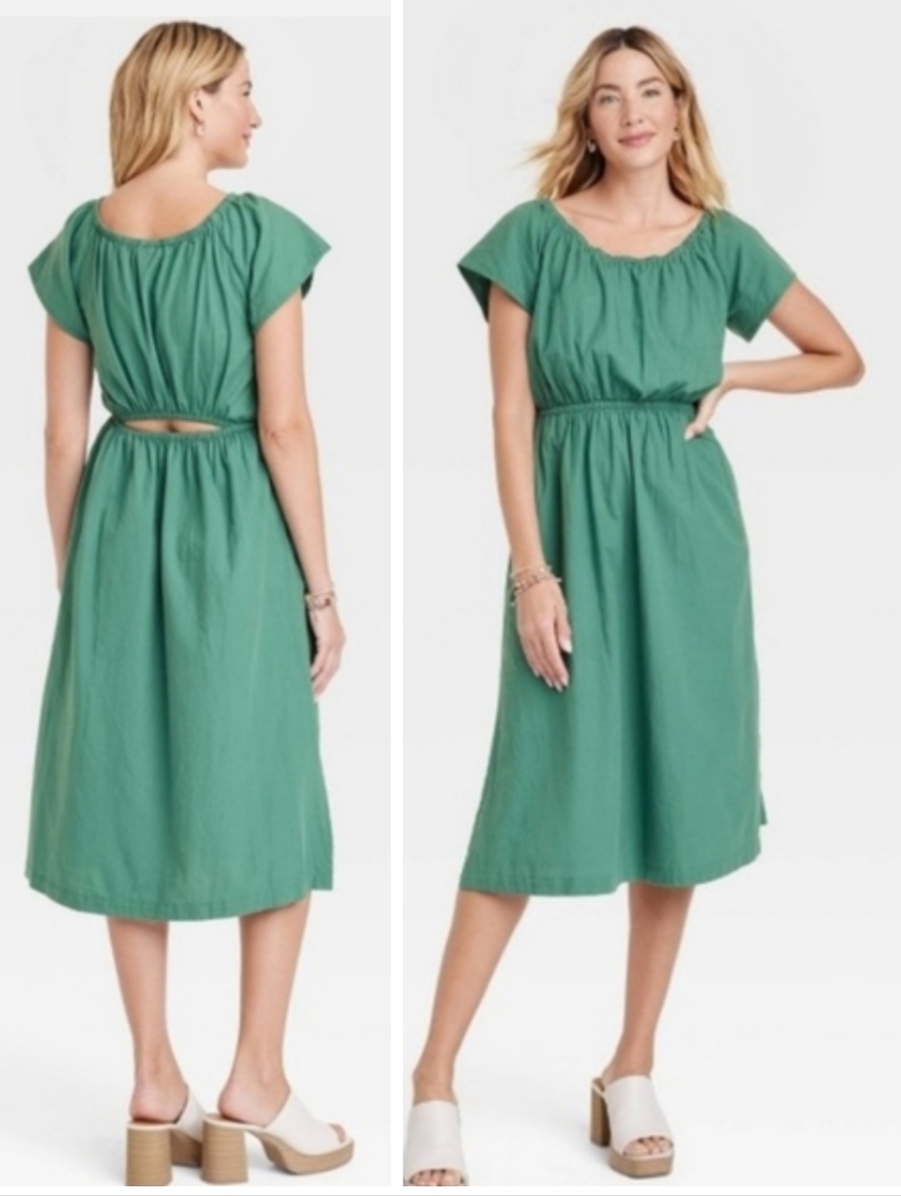 Universal Thread Green Midi Dress with Elastic Waist and Cutout